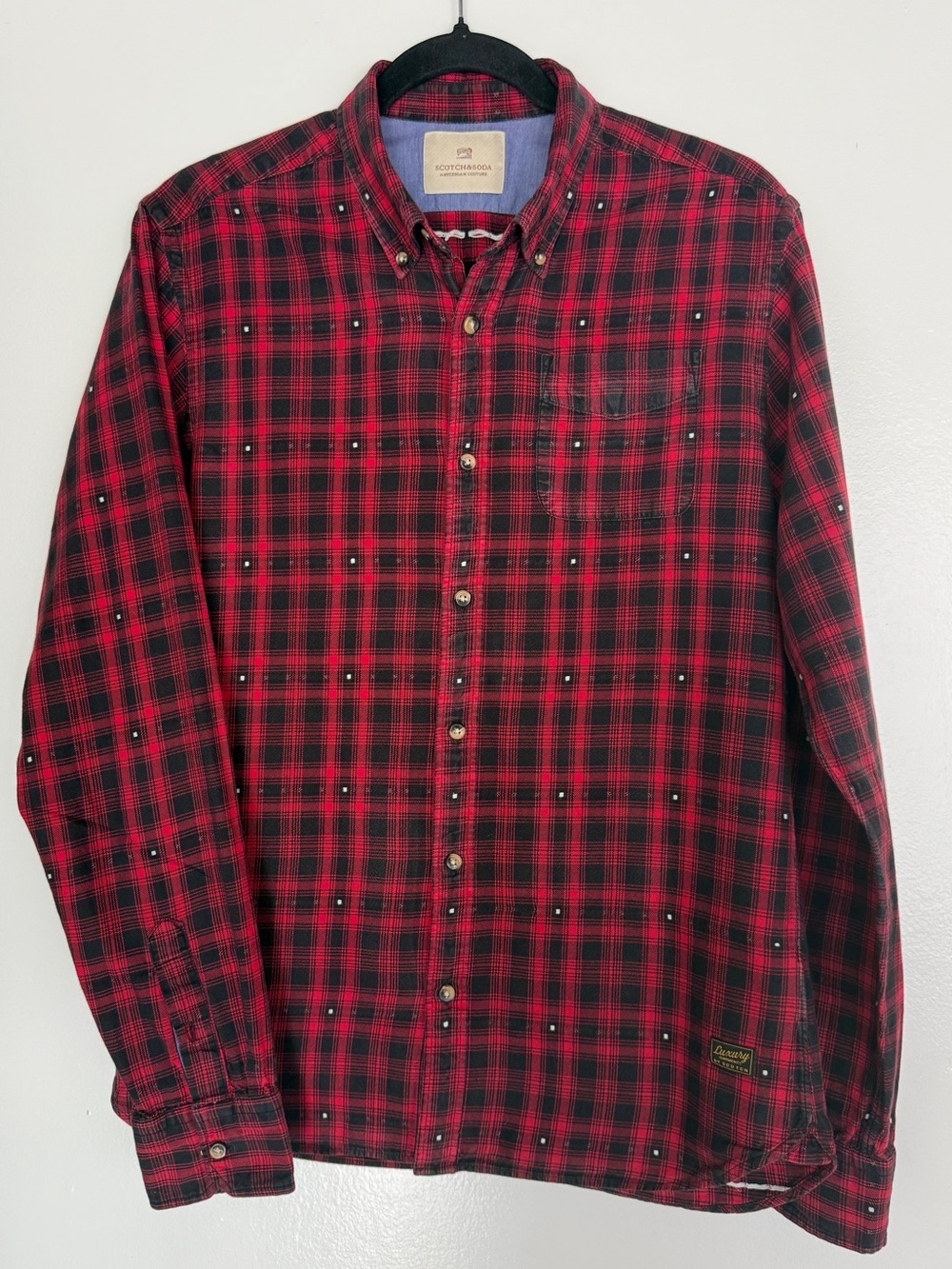 Scotch & Soda Amsterdam Couture Red/Black Plaid Long-Sleeve Button-Down Shirt